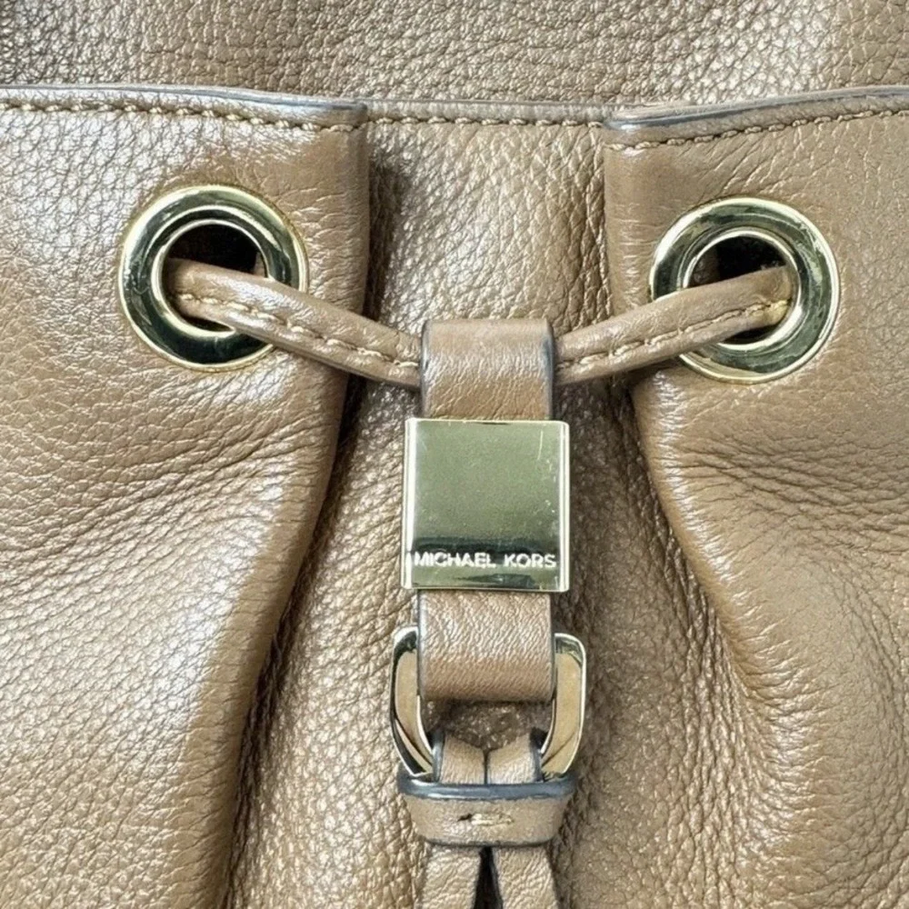 Michael Kors Brown Pebble Leather Camden Drawstring Crossbody Bag
